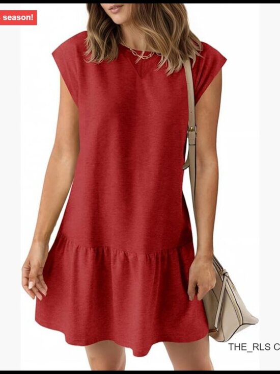Dresses & Skirts - Summer T-Shirt Dress Casual Short Cap Sleeve Ruffle Hem Loose Mini